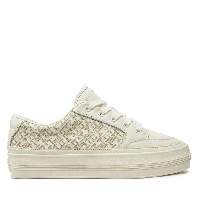 Sneakersy Tommy Hilfiger Vulc Leather Sneaker Monogram FW0FW08331 Écru - kobiece