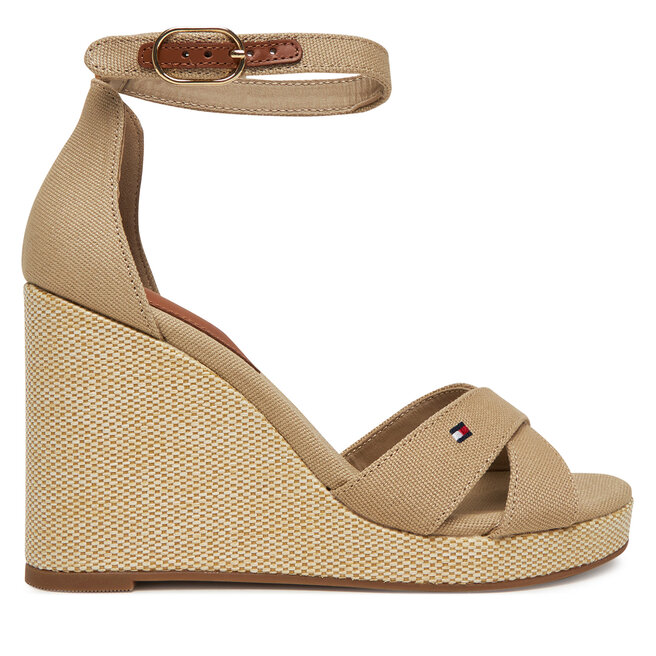 Sandały Tommy Hilfiger Flag High Wedge Espad Crisscross FW0FW08661 Beżowy - kobiece