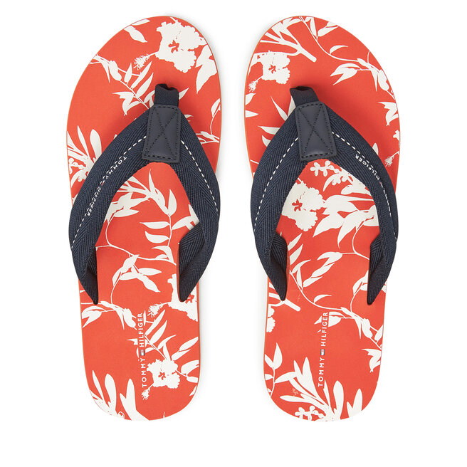 Japonki Tommy Hilfiger Hilfiger Flw Print Beach Sandal FM0FM05507 Granatowy -