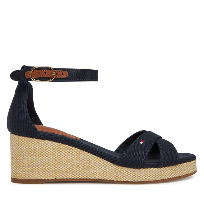 Sandały Tommy Hilfiger Flag Criss-Cros Mid Wedge Espad FW0FW08481 Granatowy - kobiece