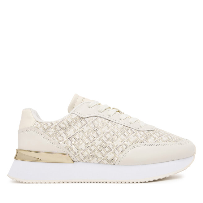 Sneakersy Tommy Hilfiger Chic Monogram Runner FW0FW09051 Écru - kobiece