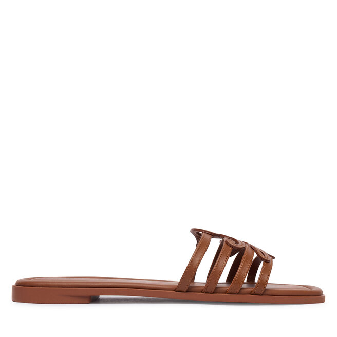 Klapki Tommy Hilfiger Th Script Flat Mule Lth FW0FW09368 Brązowy -