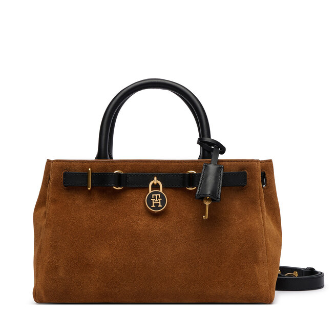 Torebka Tommy Hilfiger American Icon Mini Tote Suede Le AW0AW18202 Brązowy jasny -