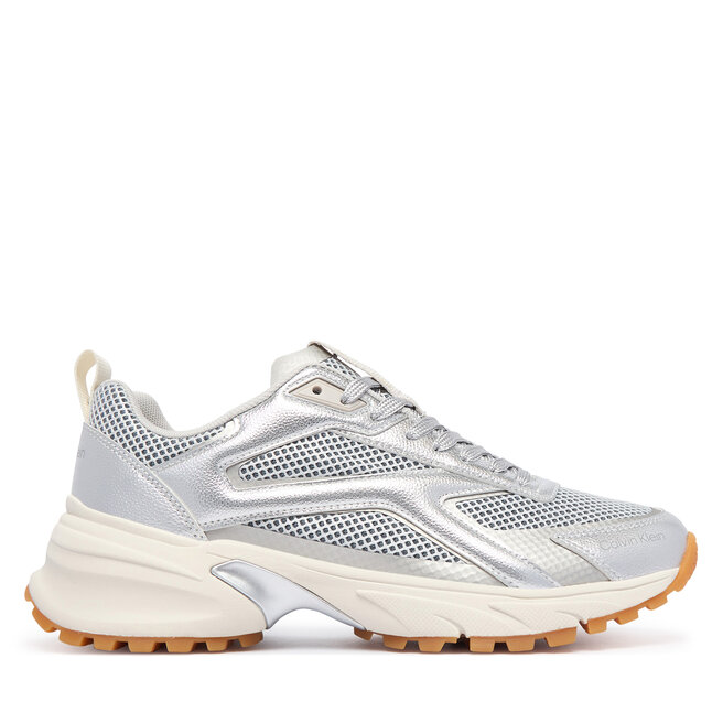 Sneakersy Calvin Klein Hike Runn Ck Stripe Mesh-Lth Met HW0HW03251 Szary - kobiece
