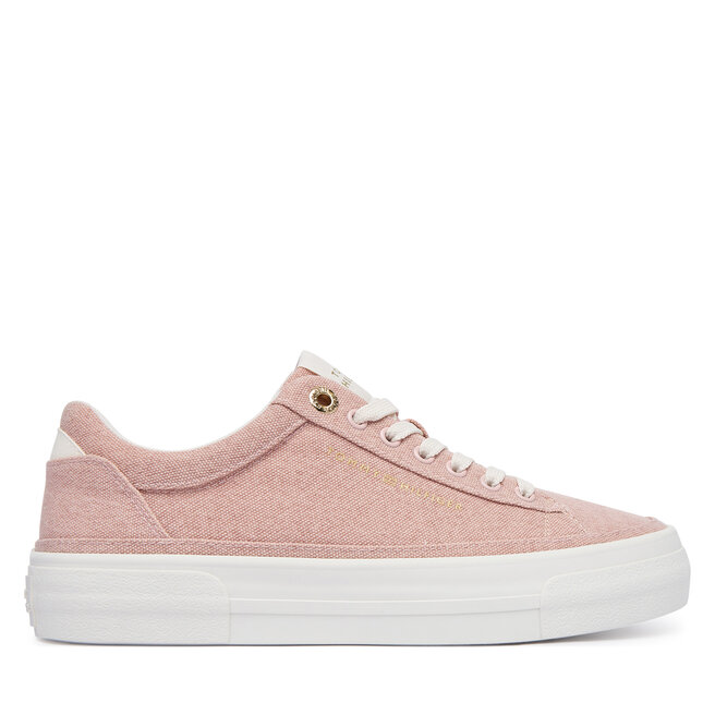 Sneakersy Tommy Hilfiger Washed Canvas Platform Trainers FW0FW09172 Różowy - kobiece