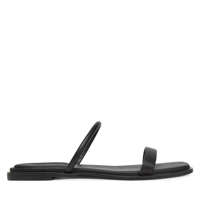 Klapki Calvin Klein Flat Sandal Squared 2-Bar Lth HW0HW02532 Czarny -