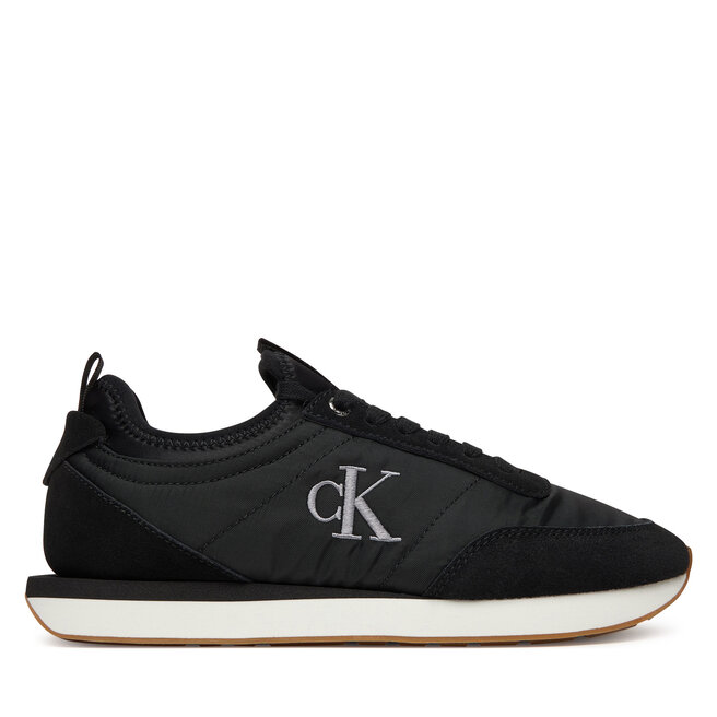 Sneakersy Calvin Klein Retro Runner Sock Laceup Mix Mat YW0YW02060 Czarny - kobiece