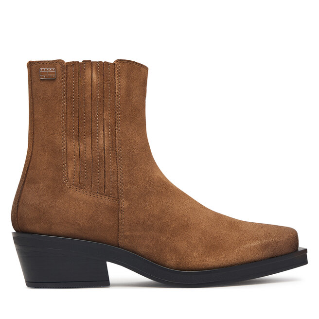 Botki Tommy Jeans Tjw Suede Cowboy Boots EN0EN03142 Brązowy - kobiece