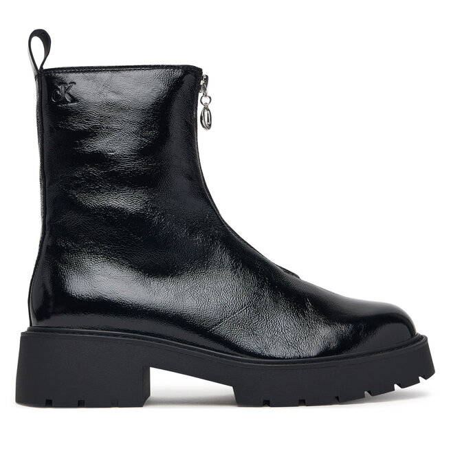 Botki Calvin Klein Chunky Zip Boot Shiny Lth HW0HW03200 Czarny - kobiece