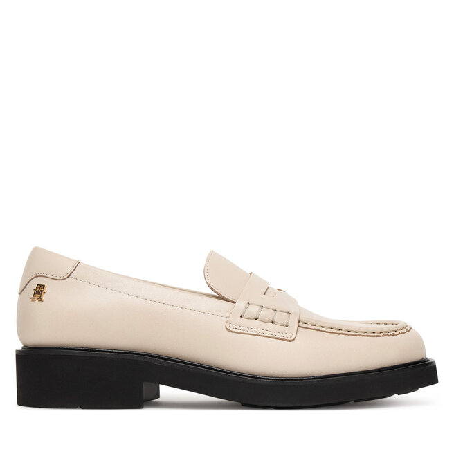 Loafersy Tommy Hilfiger Elettra Penny Leather FW0FW09360 Écru - kobiece