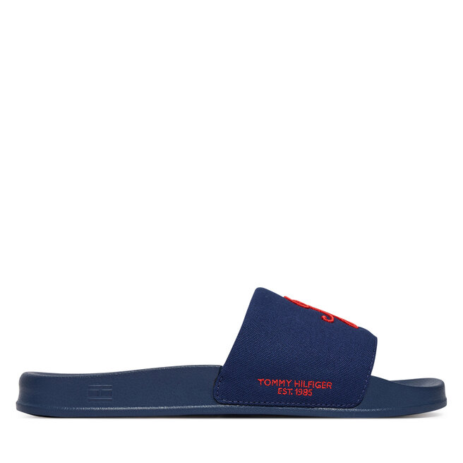 Klapki Tommy Hilfiger Logo Embroidery Canvas FM0FM05858 Granatowy -