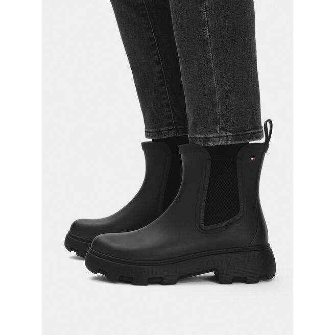 Kalosze Tommy Hilfiger Flag Cleated FW0FW09387 Czarny - kobiece