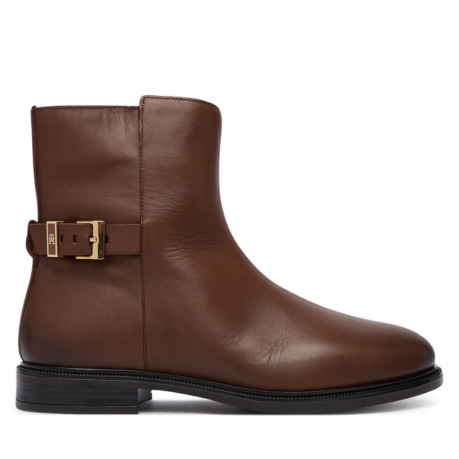 Botki Tommy Hilfiger Th Buckle Leather Ankle Boot FW0FW09486 Brązowy - kobiece