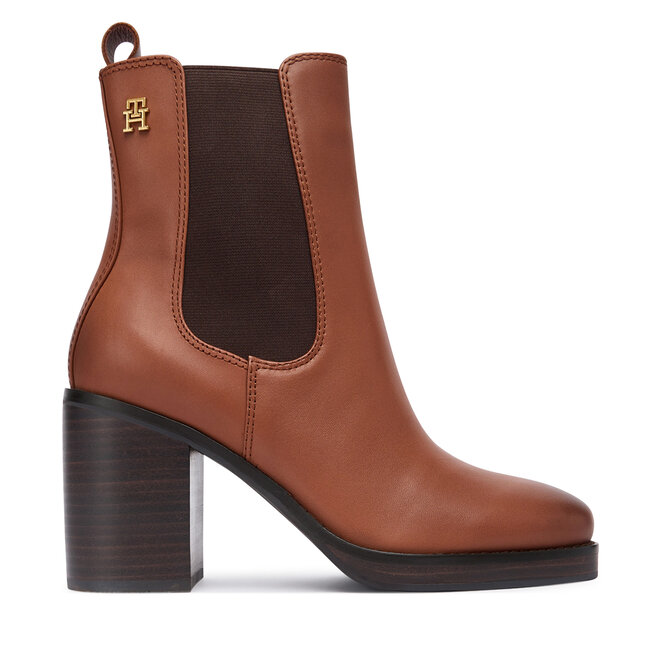 Botki Tommy Hilfiger Square Toe Chelsea High Block Hl FW0FW08844 Brązowy - kobiece