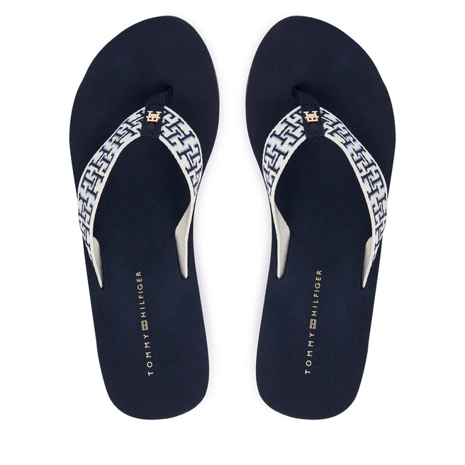 Japonki Tommy Hilfiger Wedge Summer Sandal Mono FW0FW09698 Granatowy -