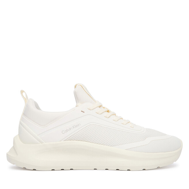 Sneakersy Calvin Klein Light Runner Sock Mesh Lycra HW0HW03023 Kremowy - kobiece