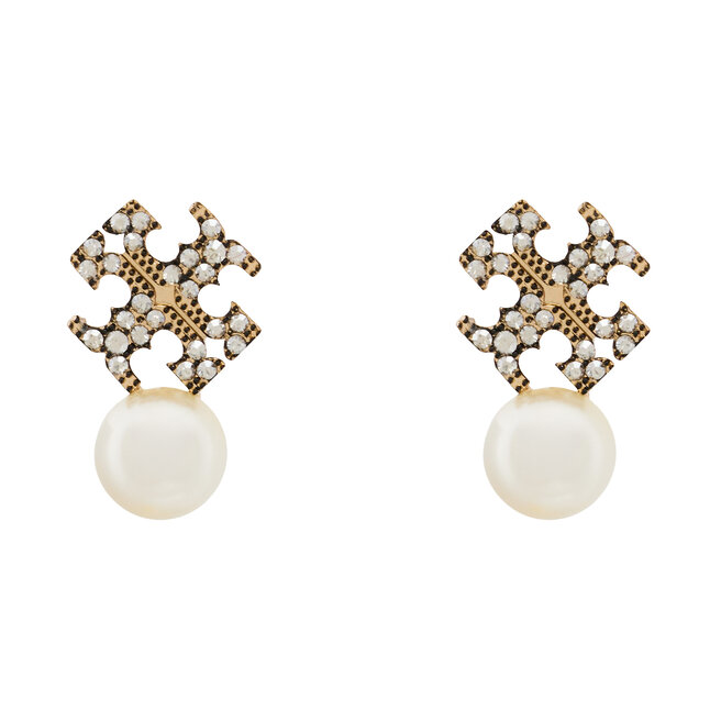 Kolczyki Tory Burch LOGO AND PEARL STUD EARRINGS 184422 Złoty -